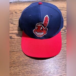 Vintage  90s Logo 7 Cleveland Indians Hat Snapback MLB Baseball Blue Red Cap